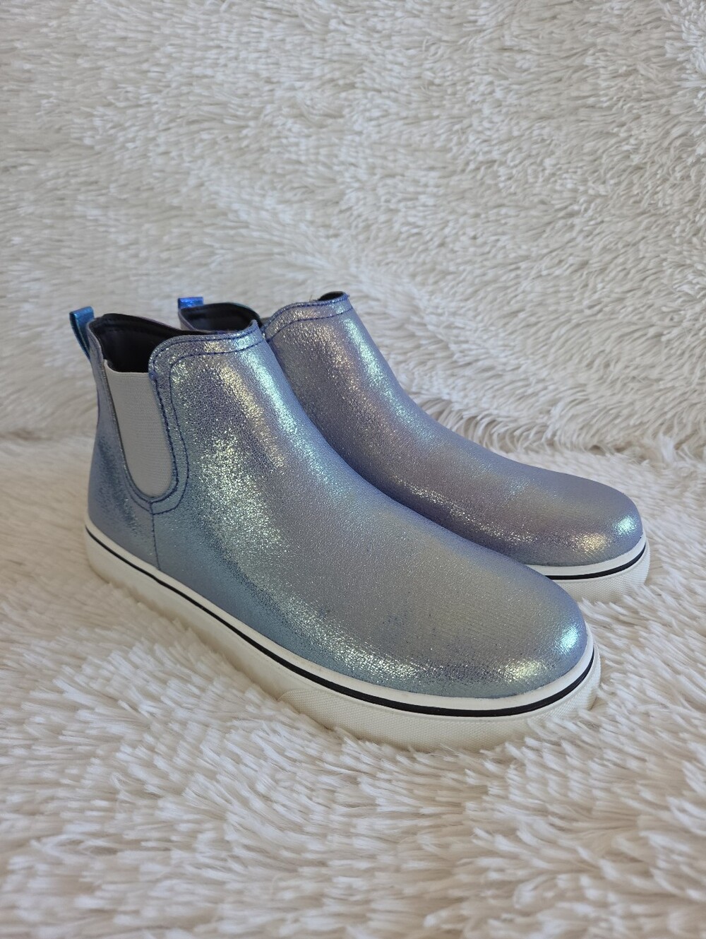 Land's End Iridescent Pull On Ankle Boot Sneakers Zip Up NWOT Girls Youth Size 6